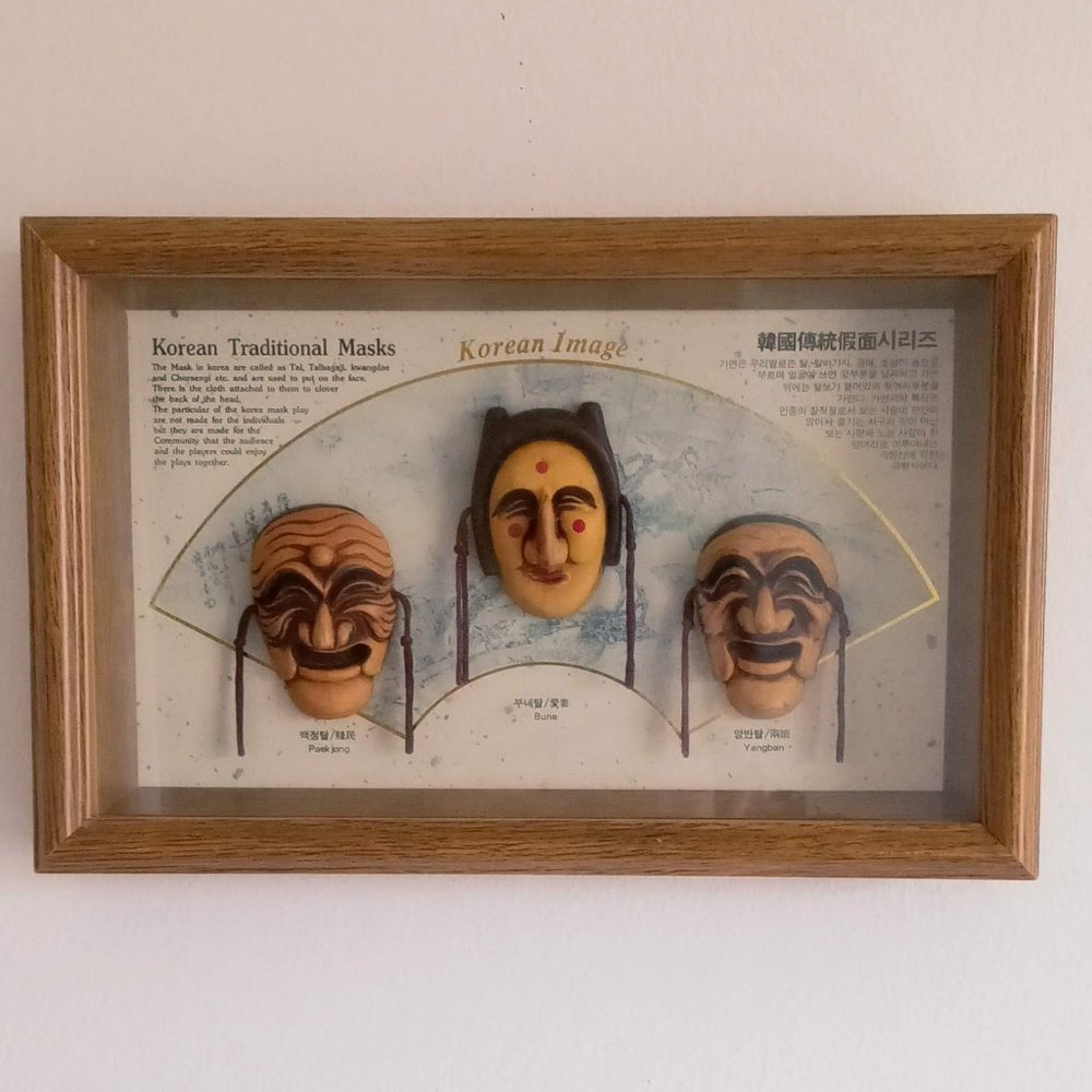 Korean Traditional Mini Mask Decor/ Wooden Shadow Box /Yangban, Bune, Paek jong